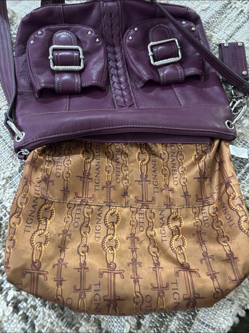 Tignanello Purple Crossbody Leather Bohemian Shoulder Bag - Picture 11 of 13